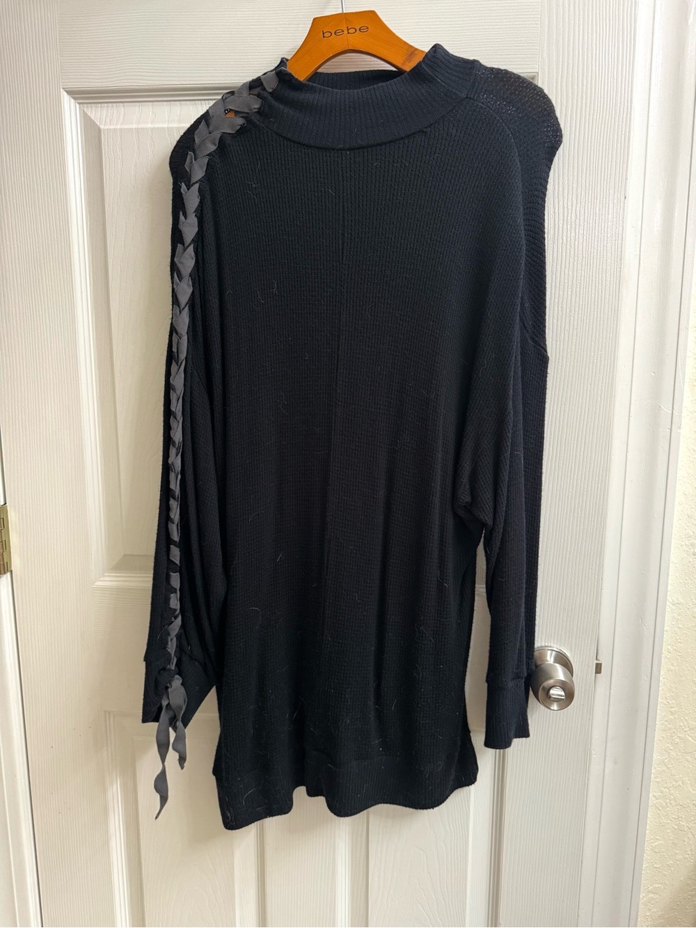 Free People So Plush Lace Up Pullover Sweater Black Small  $128